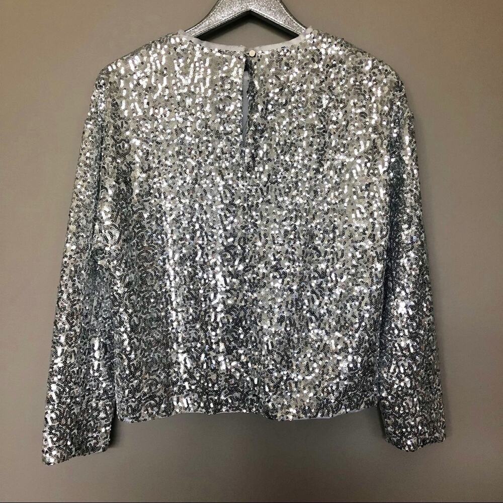 Something Navy All Over Silver Sequin Long Sleeve Blouse - Picture 4 of 7